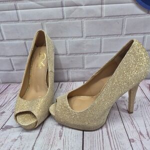 Diba London Zenith Gold Glitter Peep Toe Platform Pumps‎ Stiletto Heels 8.5